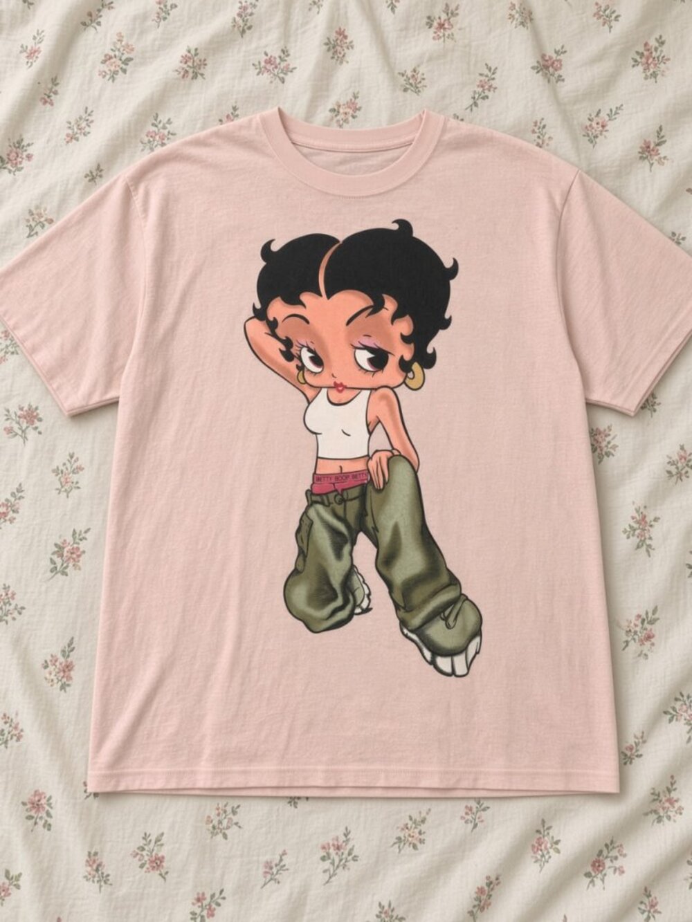 Betty Boop Cargo Pants Y2K Graphic Tee Pink Cute Cartoon T-Shirt